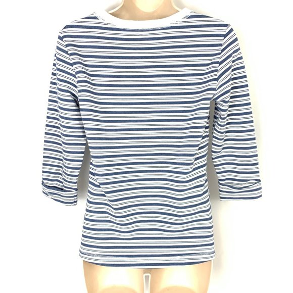 3/$25 Karen Scott Striped Boat Sweater 1/4 Sleeve Small - Picture 2 of 8